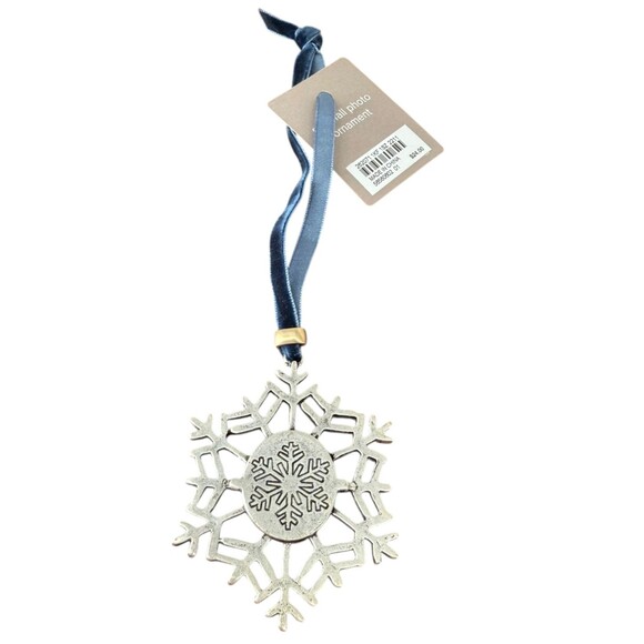 J. Jill Snowfall Photo Ornament Snowflake Silver Tone Velvet Ribbon Keepsake NWT - Picture 5 of 10